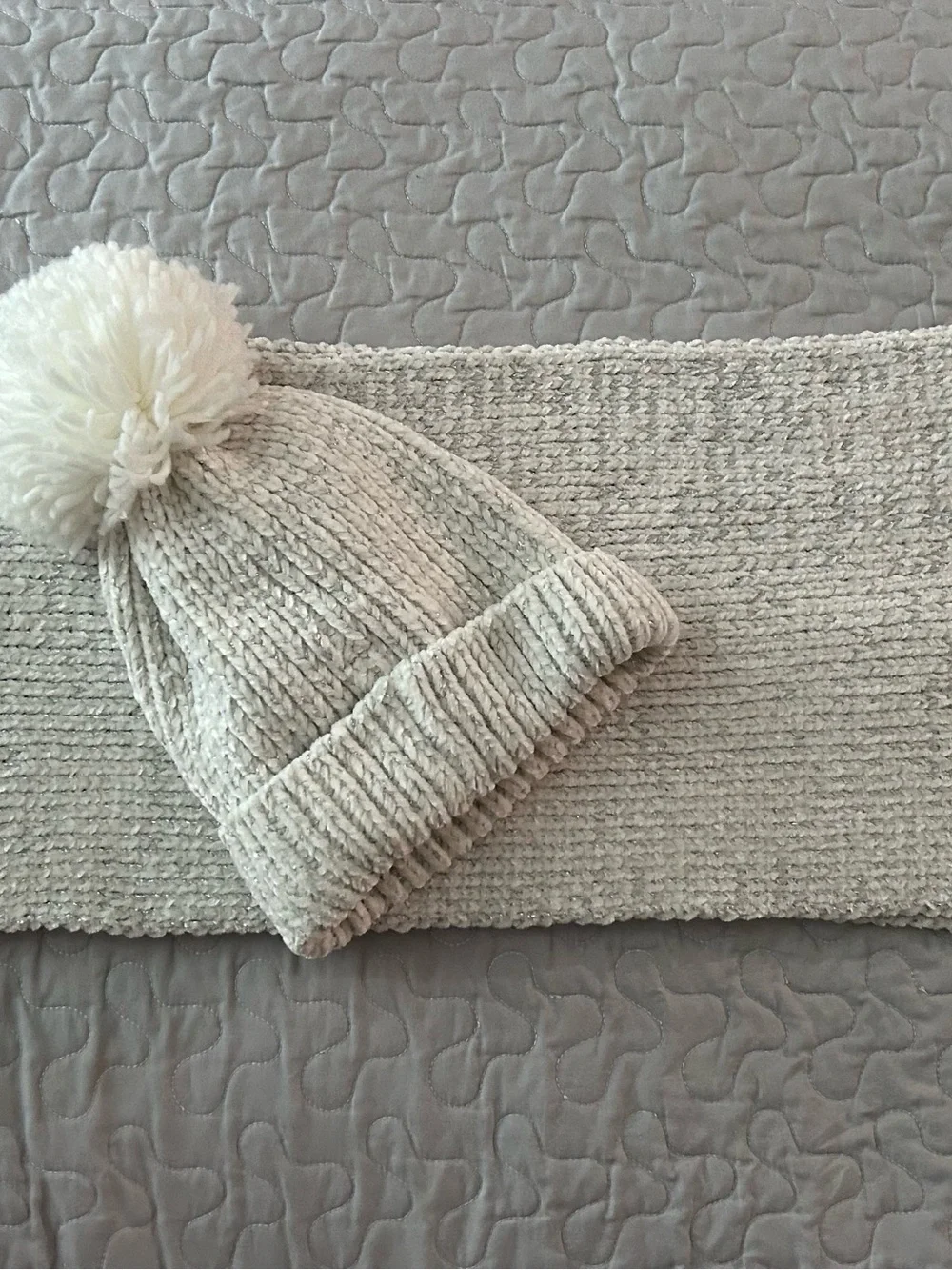 Cozy Cream Knit Pom Beanie & Scarf Set